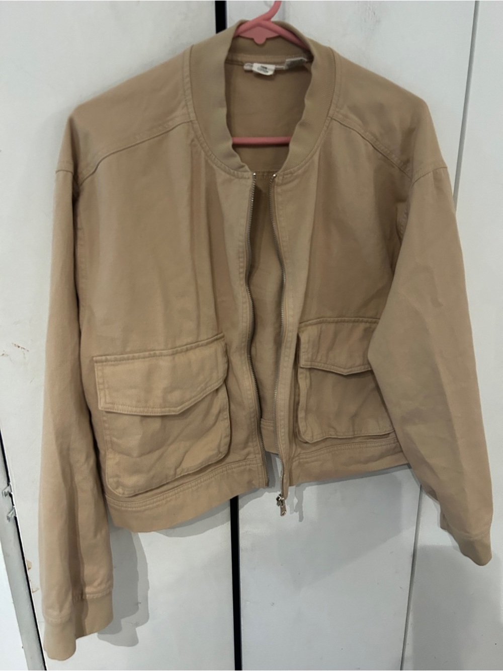 Women’s Tan  crop Jacket with Front Patch Pockets